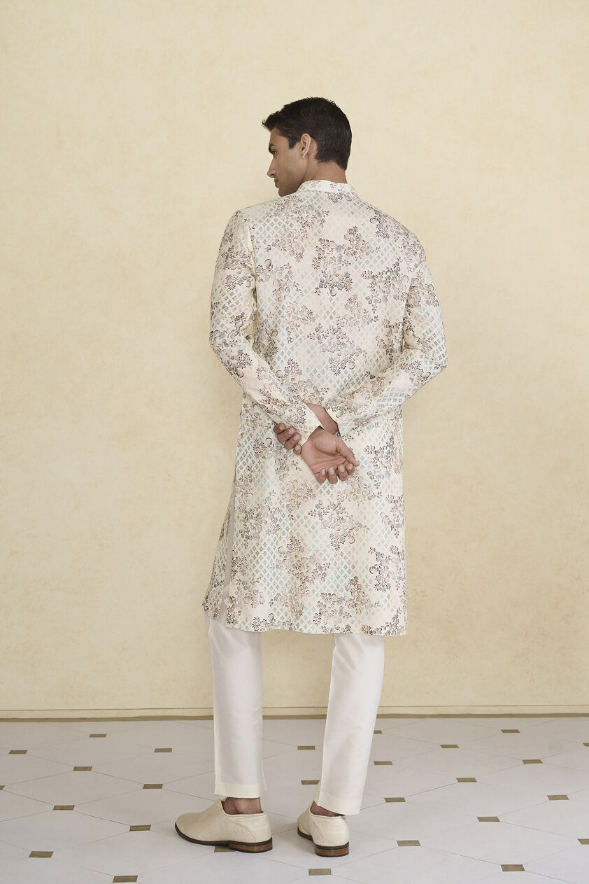 Rukham Printed Silk Kurta - Ivory, Ivory, image 2