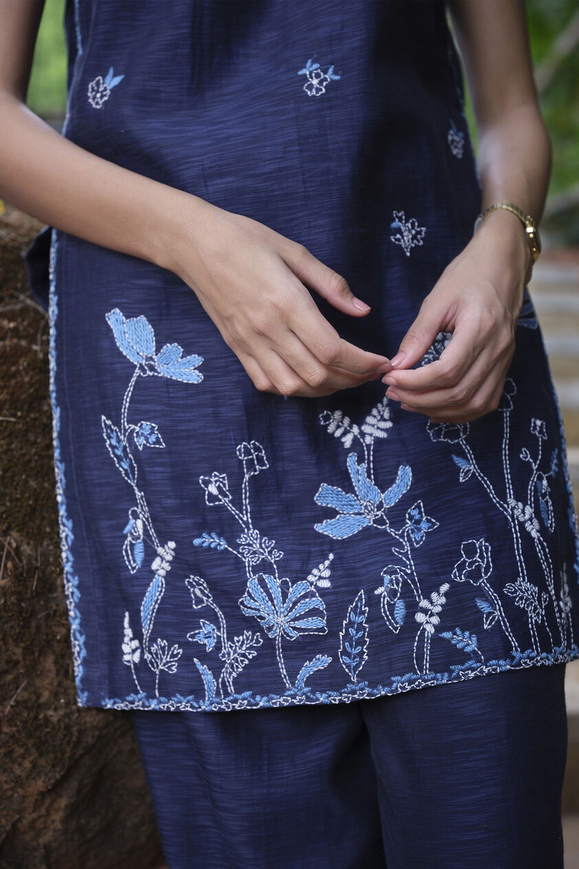 Folia Hand-embroidered Kantha Co-ord - Indigo, Indigo, image 3