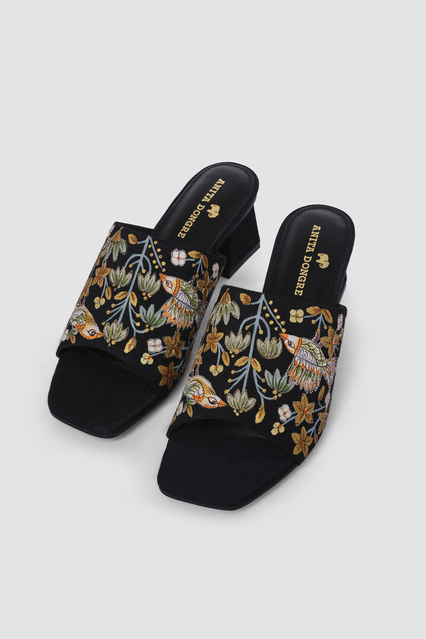 Flora & Fauna Hand-painted Pichhwai Heels - Black, Black, image 1