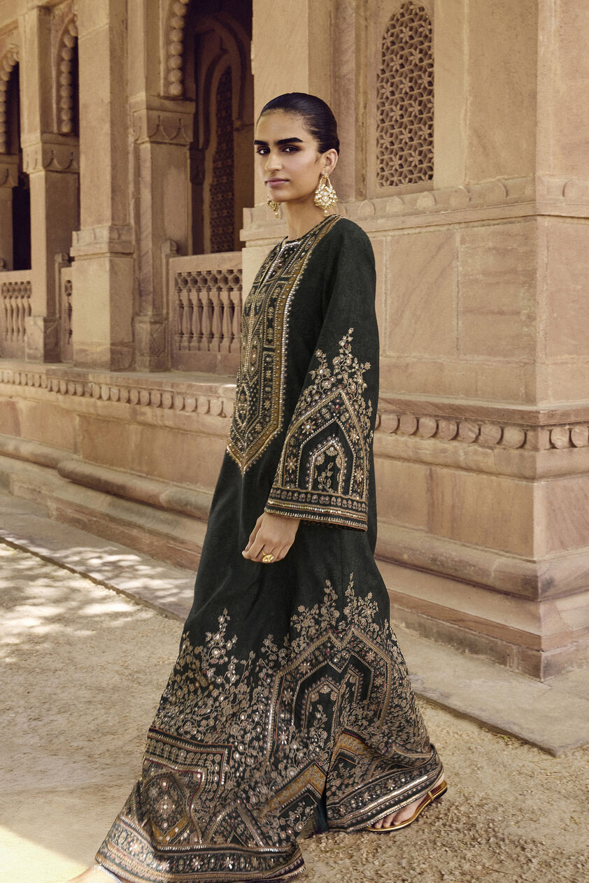 Rishama Silk Kaftan - Green, Green, image 3