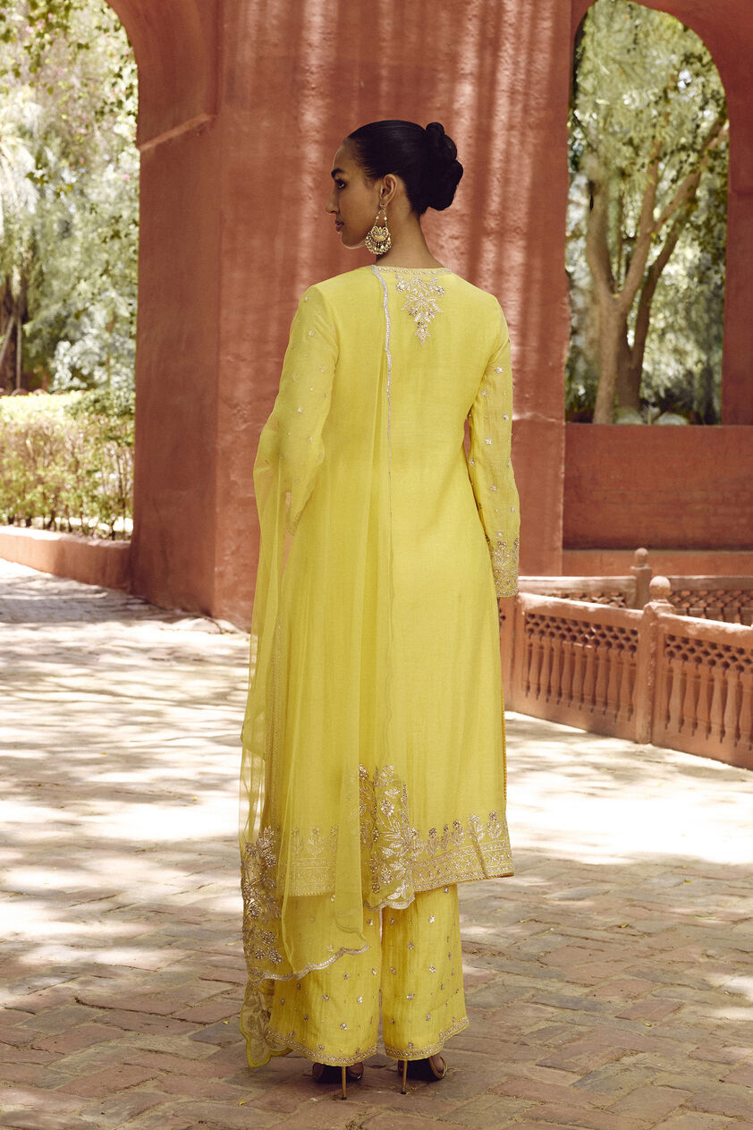 Srika Gota Patti Mul Suit Set - Yellow, Yellow, image 2