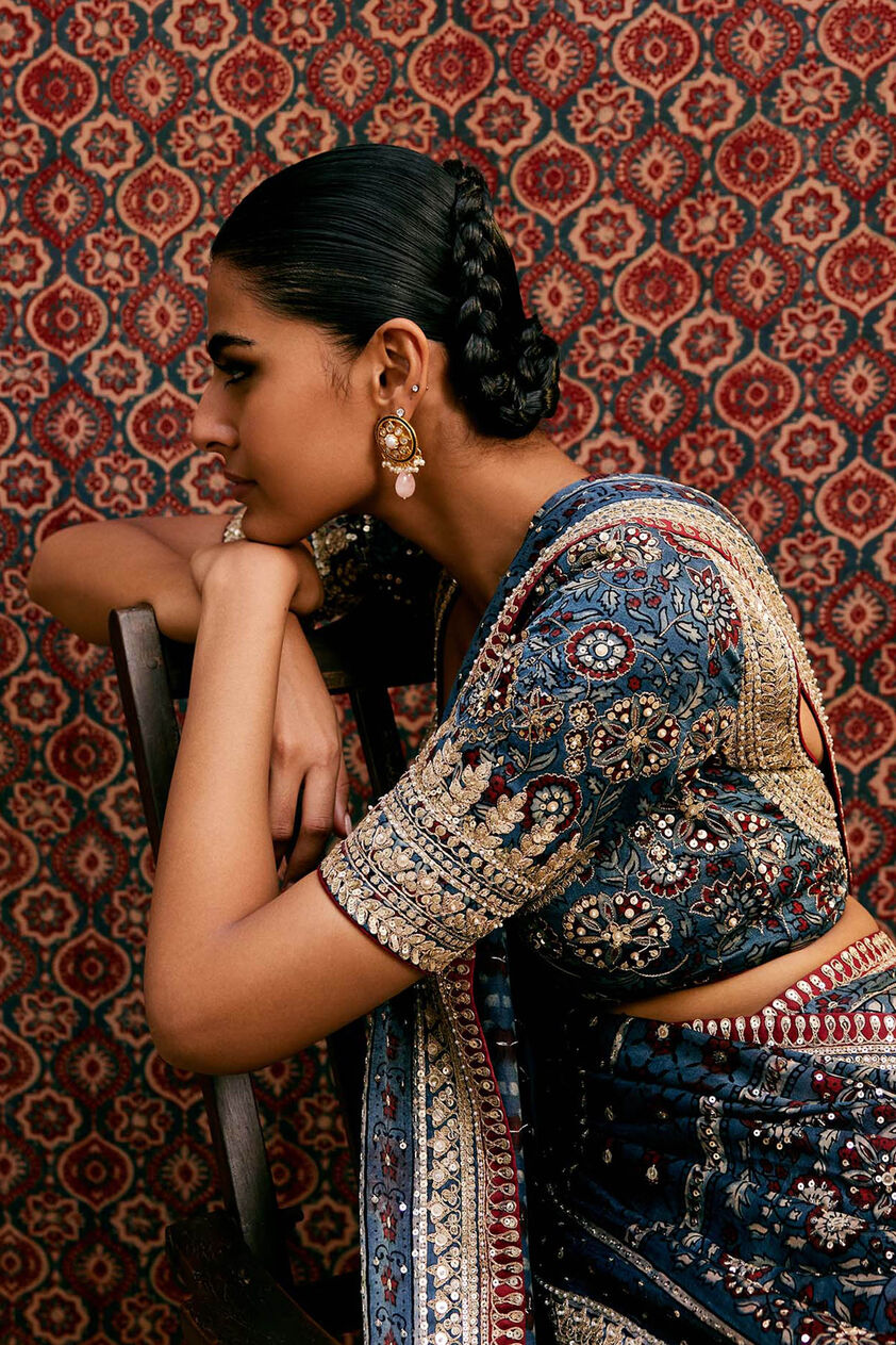 Akari Ajrakh Hand-block Printed Choli - Blue, Blue, image 2