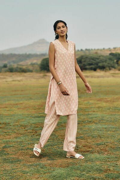 Sunshade Hand-block Printed Coord - Peach