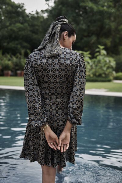 Jovie Ajrakh Hand-block Printed Dress - Black