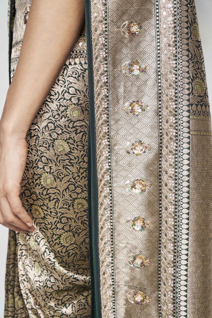 Mriganshi Benarasi Silk Embroidered Saree - Green, Green, image 5