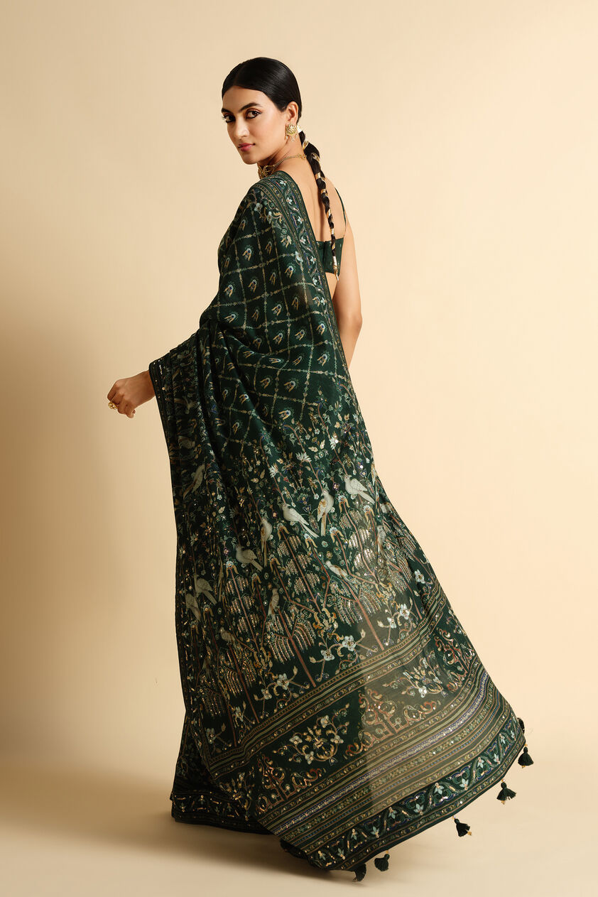 Nooraya Sequin Saree - Green, Green, image 2