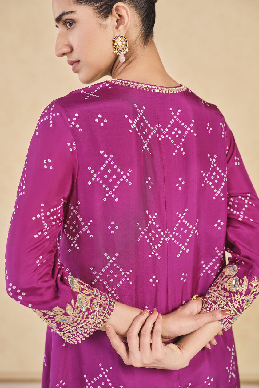 Johona Handcrafted Bandhani Silk Kurta Set - Purple, Purple, image 5