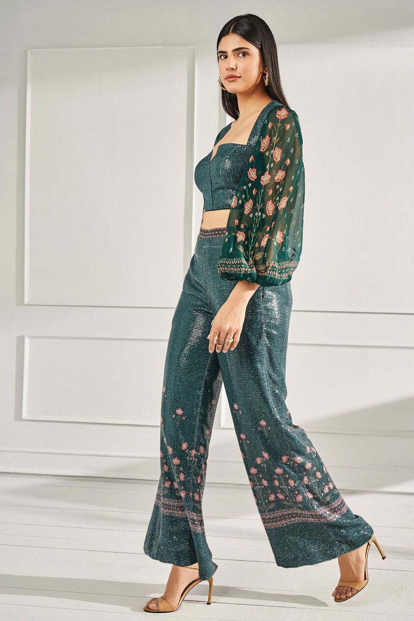 2 - Saturday Night – Green Crop Top & Trousers Set, image 2
