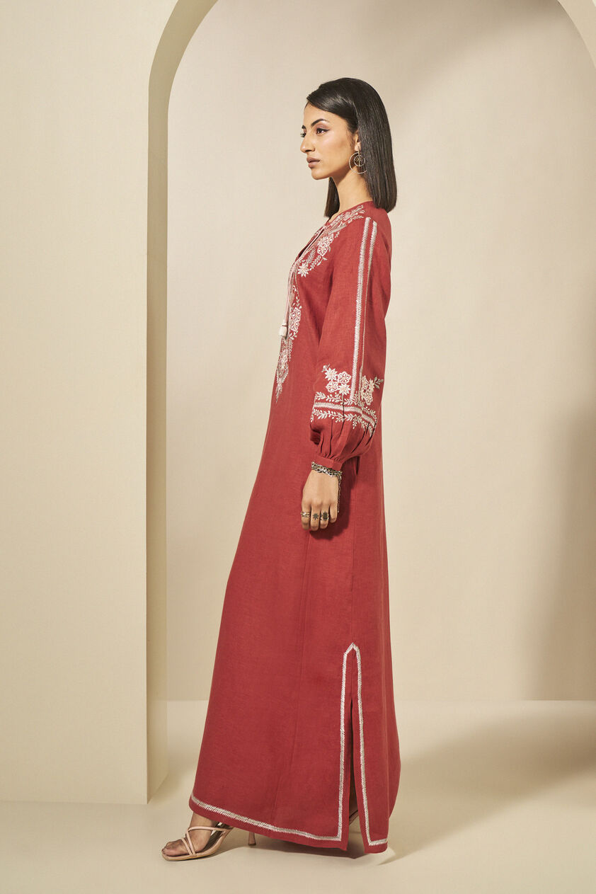 Timandra Embroidered Hemp Kaftan - Rust, Rust, image 2