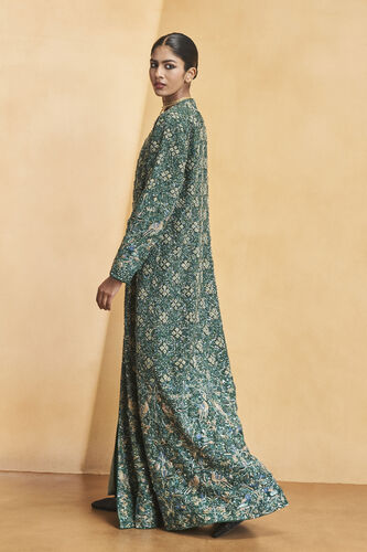 Deep Into The Wild Embroidered Zardozi Silk Jacket Set - Green, Green, image 2