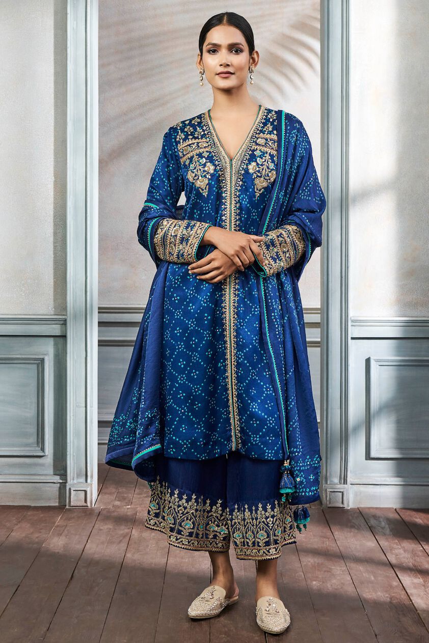 1 - Ganavi Bandhani Kurta Set &ndash; Blue, image 2