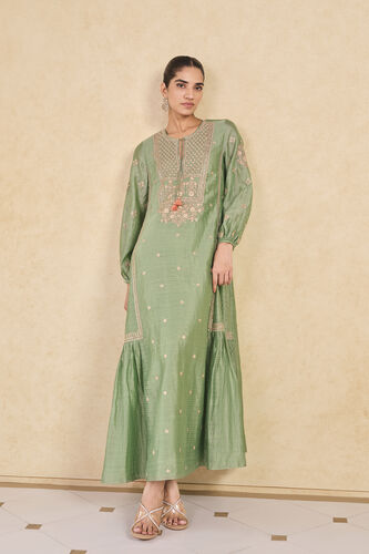 Molopo Embroidered Zardozi Mul Kaftan - Sage, Sage, image 1