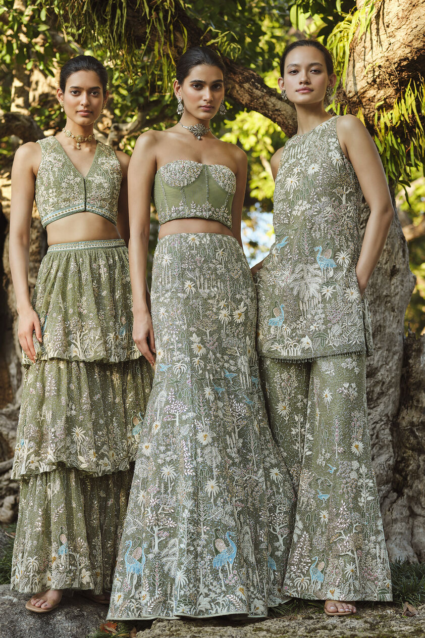 Elodea Embroidered Tiered Skirt Set - Sage, Sage, image 3