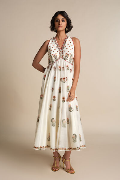 Calixta Embroidered Mul Dress - Natural