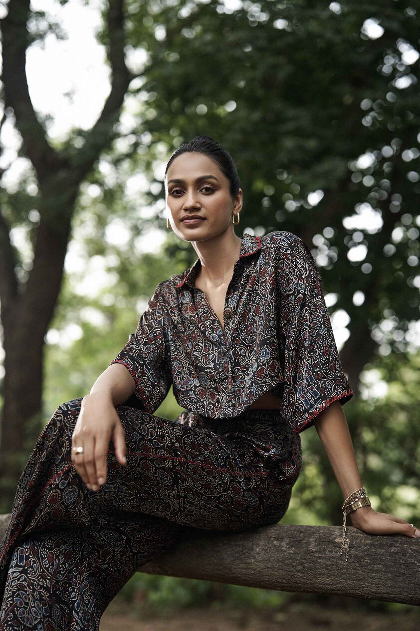 Zen Ajrakh Hand-block Printed Coord - Black, Black, image 3