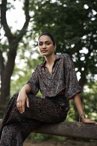 Zen Ajrakh Hand-block Printed Coord - Black, Black, image 3