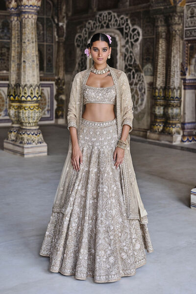 Arisa Embroidered Silk Lehenga Set - Gold