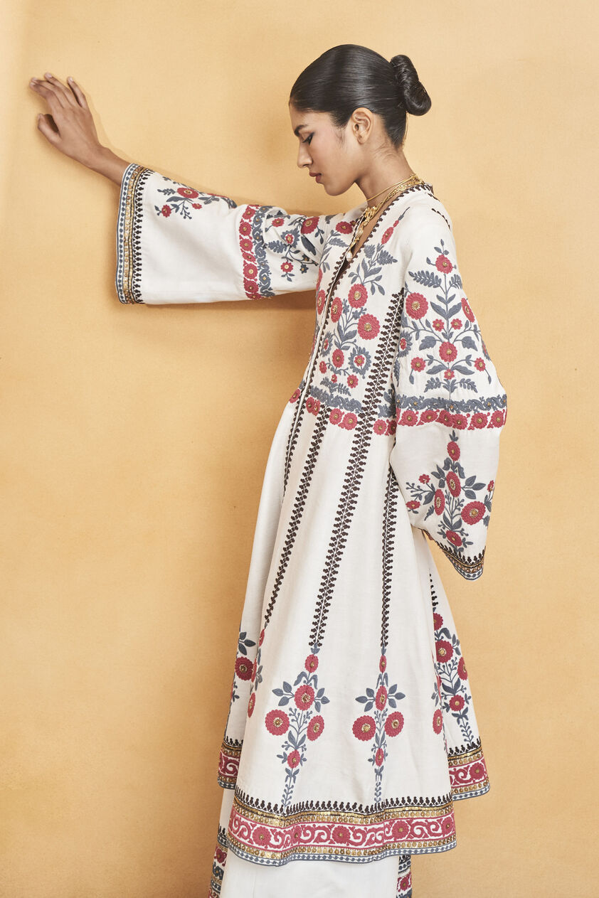 Flowers Of the Forest Zardozi & Cord Silk Kurta Set - Cream, Cream, image 5