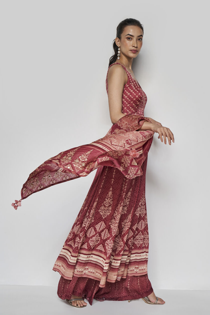 Demilune Anarkali Set - Wine, Ruby, image 2