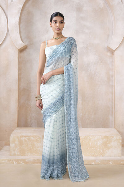Midori Sequin Chiffon Saree - White