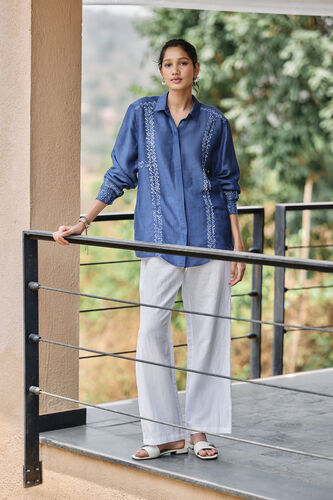 Dreamer Handcrafted Bandhani Linen Shirt - Indigo, Indigo, image 1
