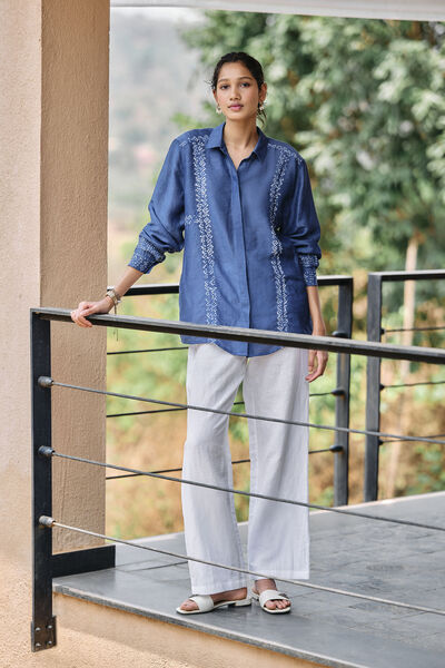 Dreamer Handcrafted Bandhani Linen Shirt -&nbsp;Indigo