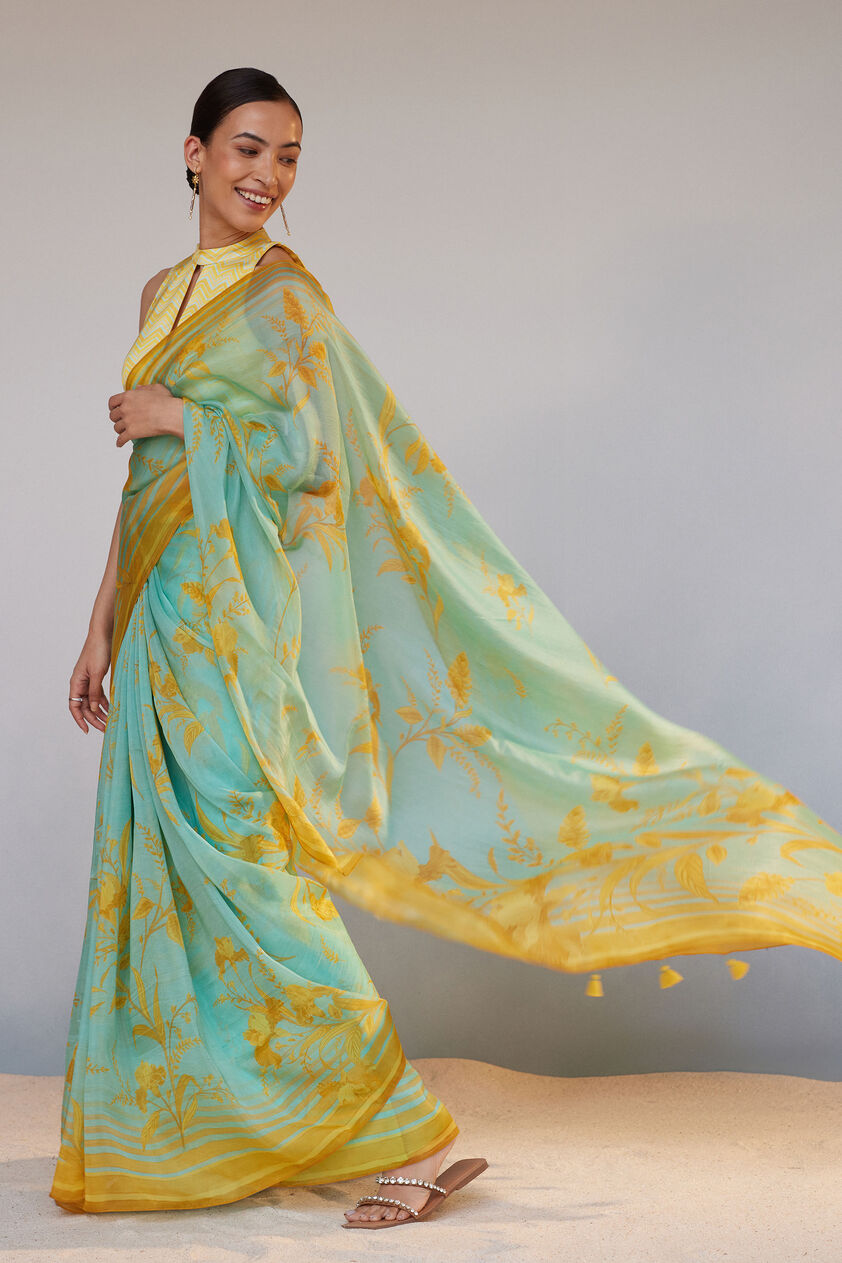 Sama Saree - Aqua, Aqua, image 2