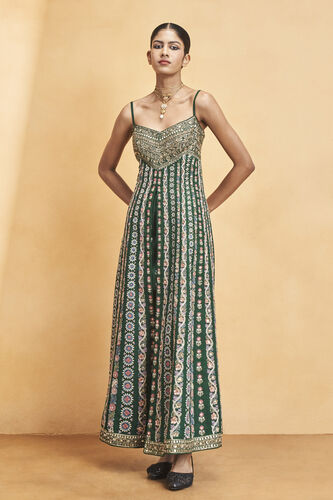 Sounds Of The Forest SEWA Hand-embroidered Silk Dress - Green, Green, image 1