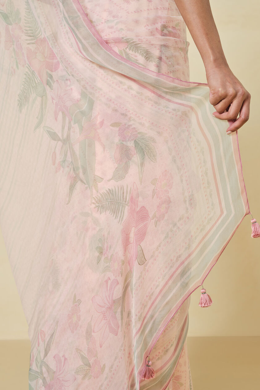 Maritza Printed Chiffon Saree - Blush, Blush, image 7