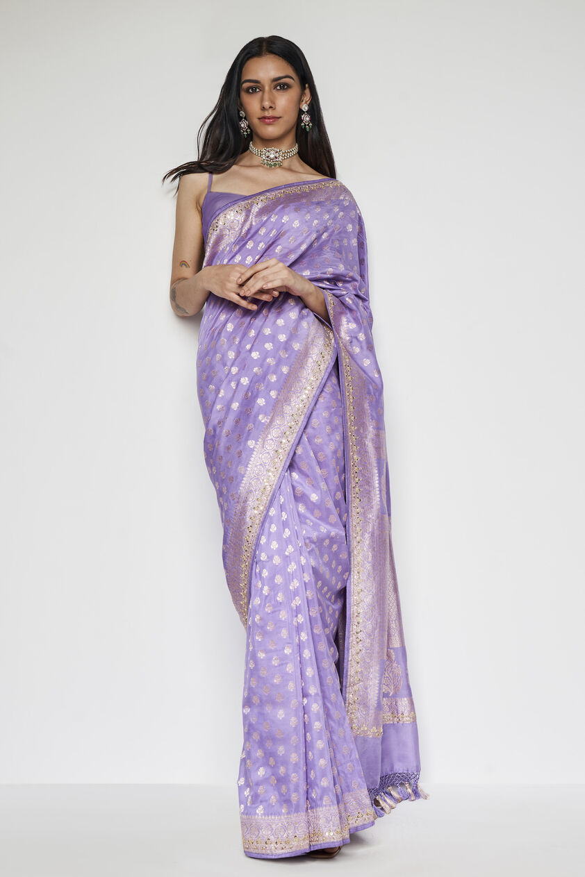 Briti Benarasi Silk Embroidered Saree - Lilac, Lilac, image 1