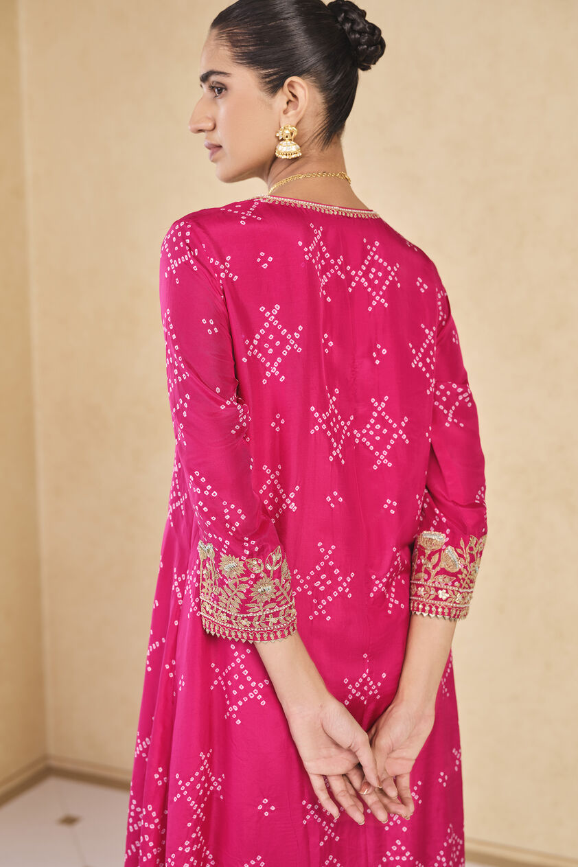Johona Handcrafted Bandhani Silk Kurta Set - Berry Sorbet, Berry Sorbet, image 6