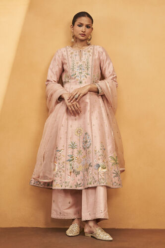 Gulbahar Hand-painted Pichhwai Silk Suit Set - Blush, Blush, image 1