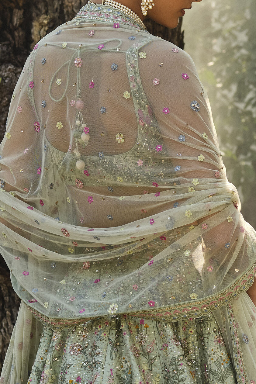 Alazani Embroidered Silk Lehenga Set - Sage, Sage, image 6