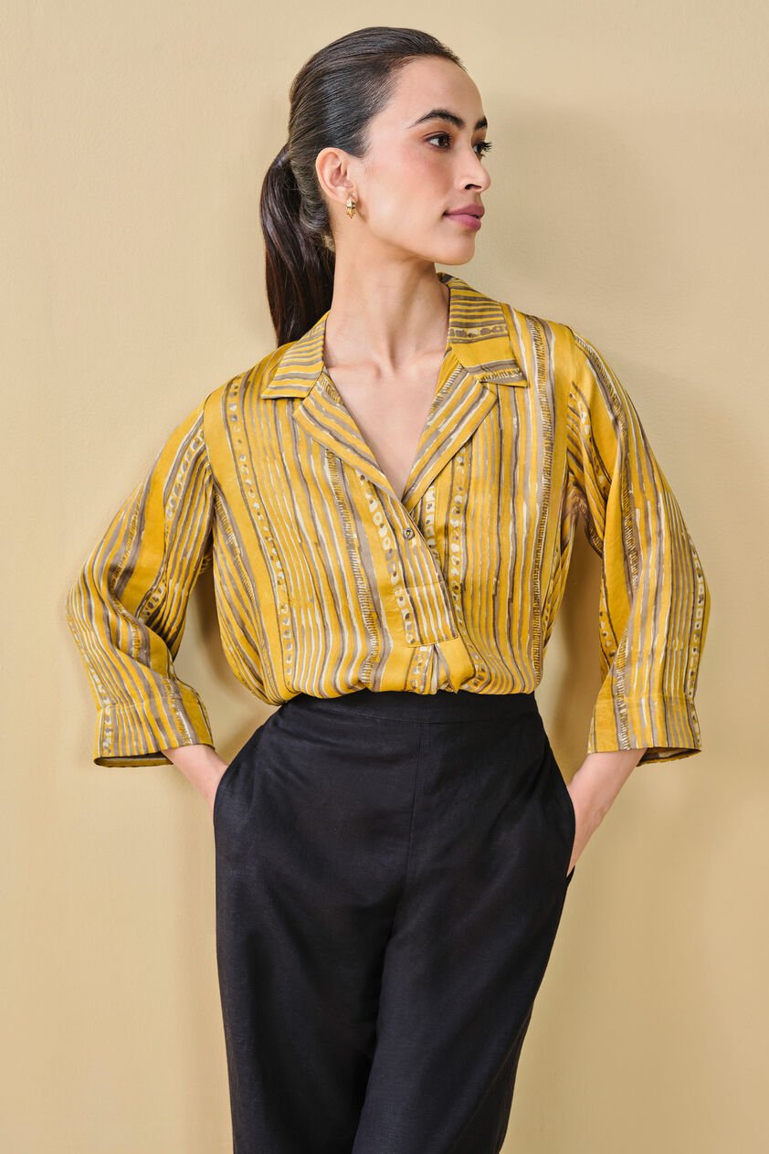 Hillside Hand-block Printed Top - Yellow, Yellow, image 5