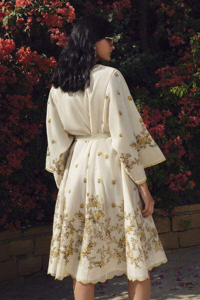 Amra Embroidered Mul Dress - Natural