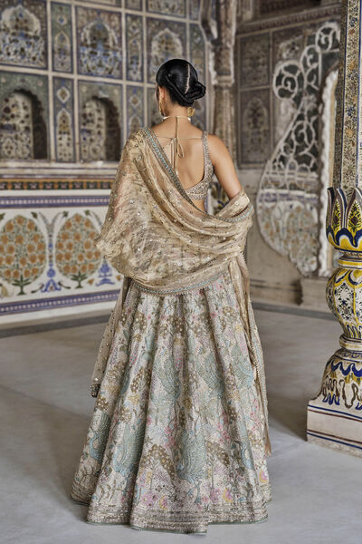 Suramya Embroidered Zardozi Silk Lehenga Set - Gold