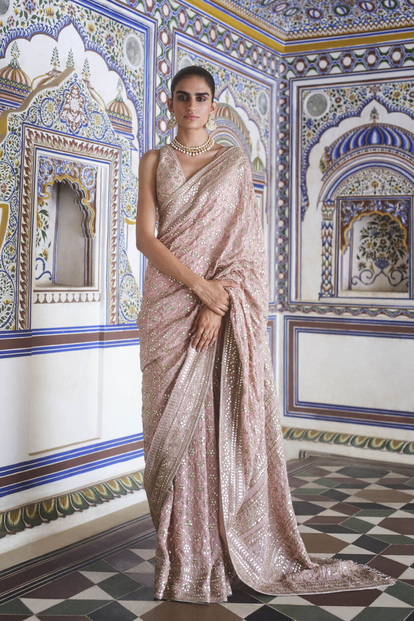 Tajanae Gota Patti Saree - Blush, Blush, image 1