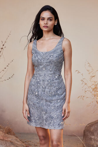 Shaden Embroidered Cord Dress - Grey, Grey, image 3