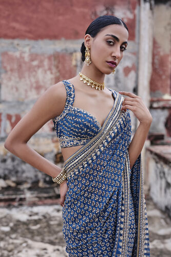 Arvia Printed Georgette Saree - Blue, Blue, image 5