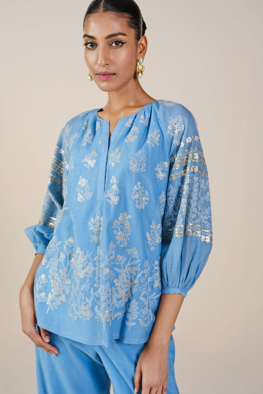 Amberlie Embroidered Mul Coord - Blue, Blue, image 4