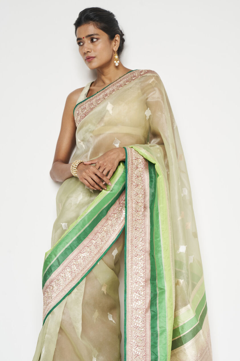 Gauhar Benarasi Saree - Sage, , image 3