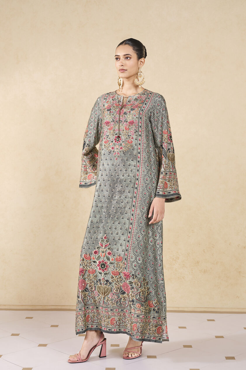 Sahra Printed Silk Kaftan - Sage, Sage, image 3