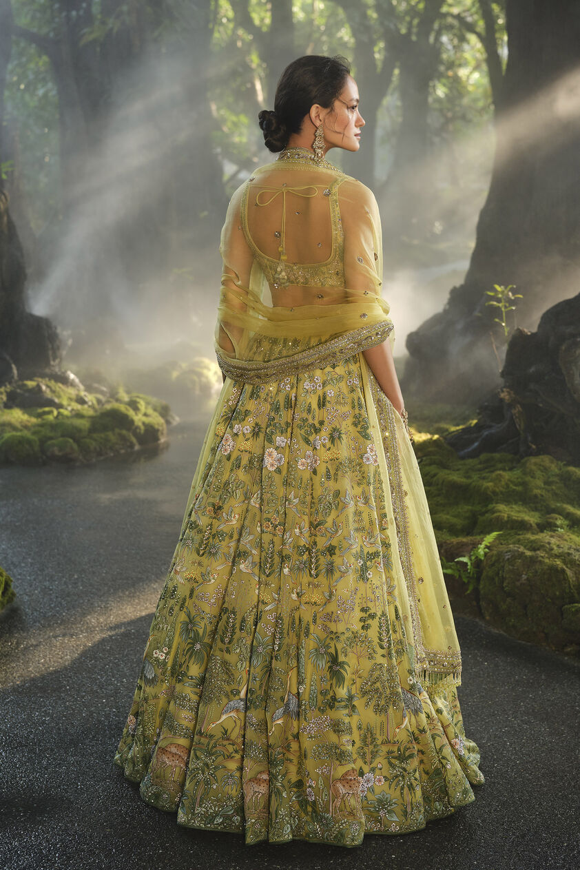 Meadowlark Hand-painted Pichhwai Silk Lehenga Set - Yellow, Yellow, image 2