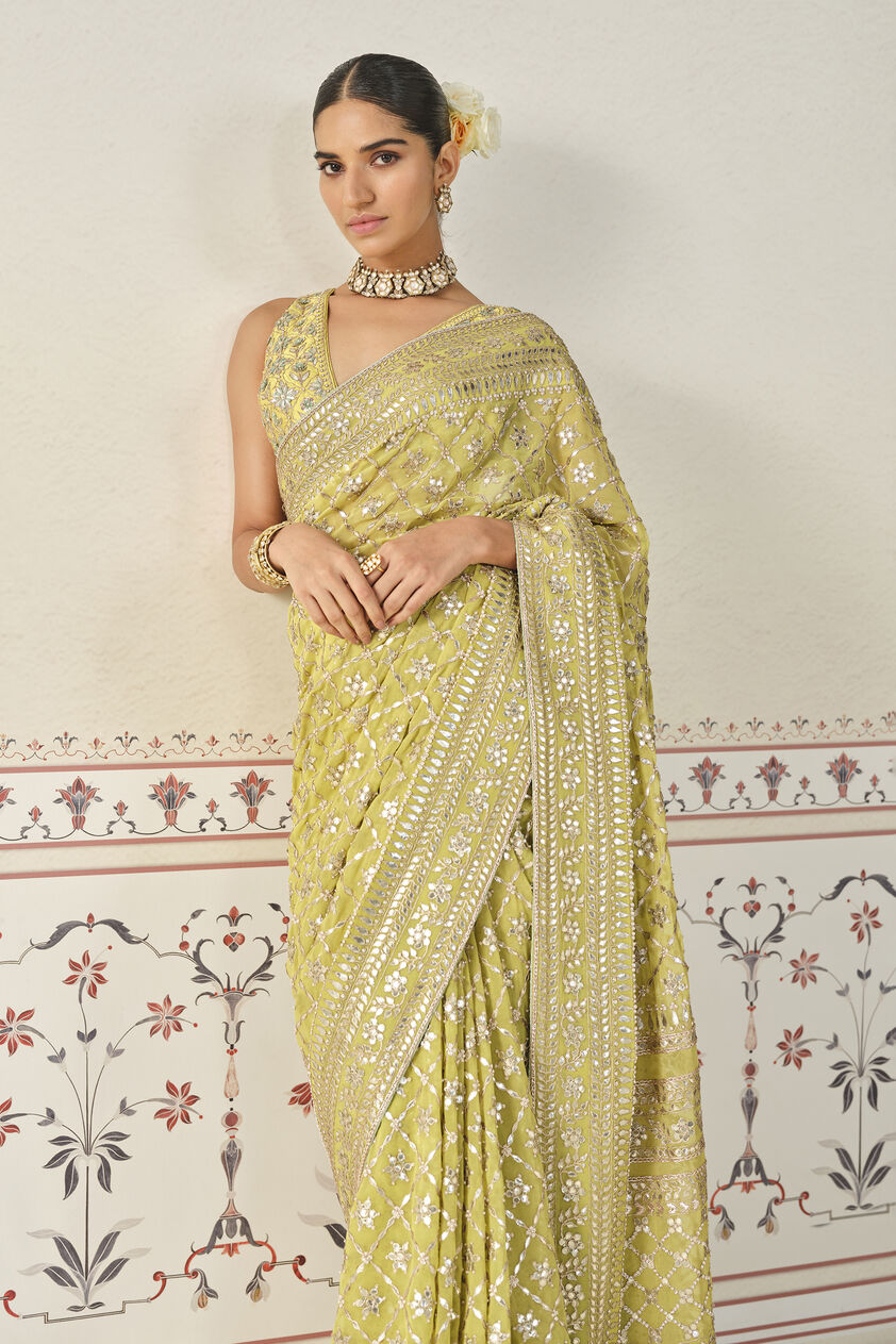 Tajanae Gota Patti Saree - Lime, Lime, image 4