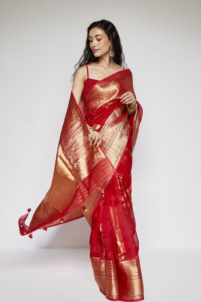 Sindhura Benarasi Silk Embroidered Saree - Red