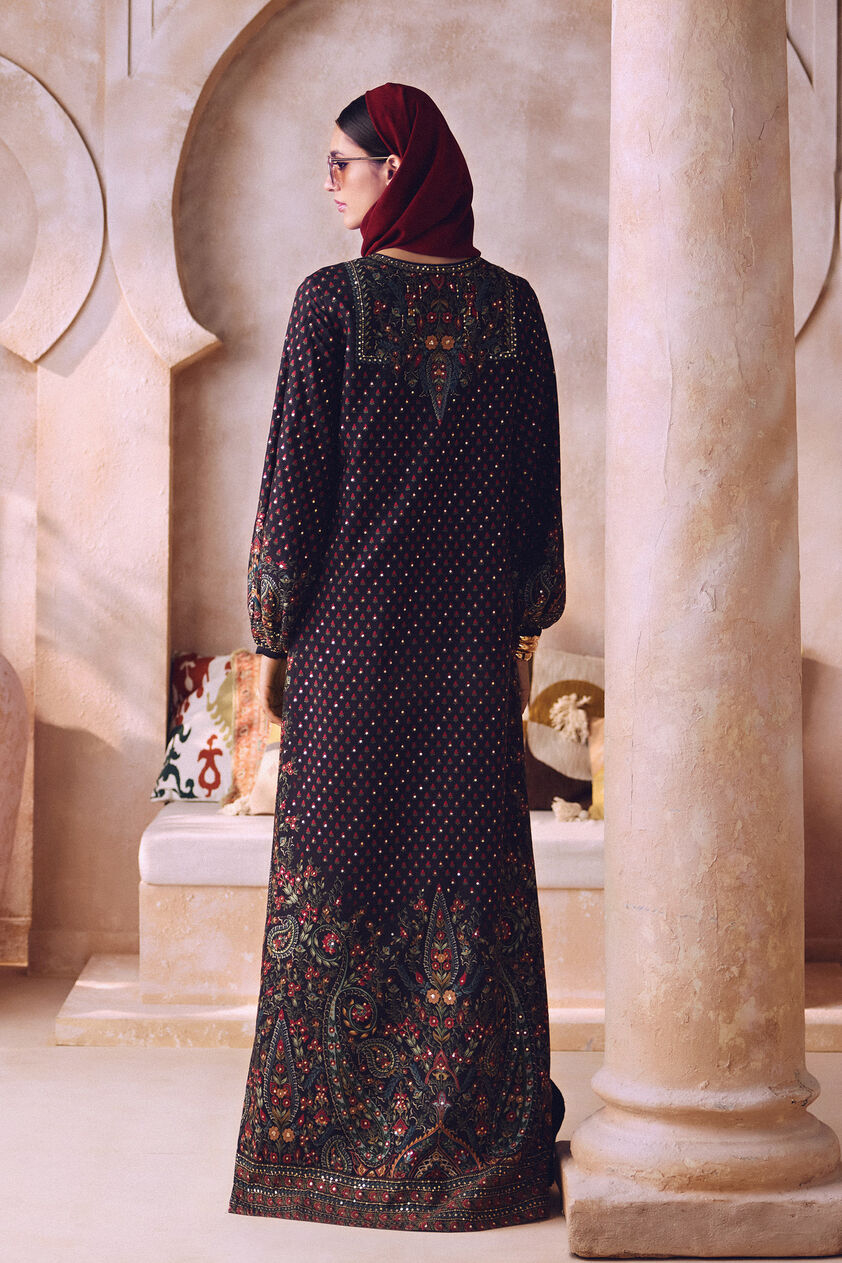 Nafeesa Silk Kaftan - Black, Black, image 2