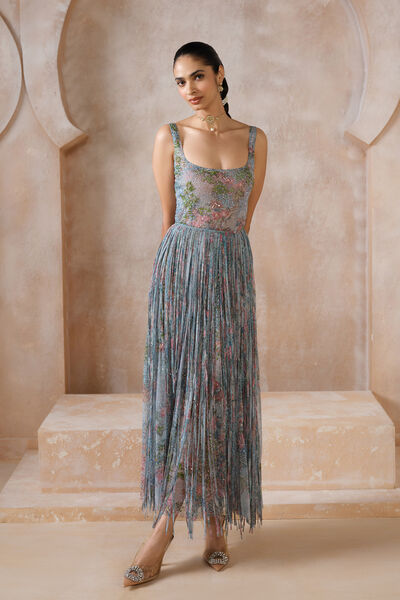 Blooming Meadows Embroidered Skirt Set - Powder Blue