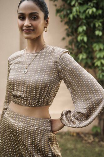 Repose Hand-block Printed Crop Coord - Brown, Brown, image 3