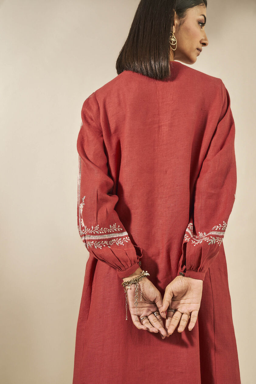 Timandra Embroidered Hemp Kaftan - Rust, Rust, image 4