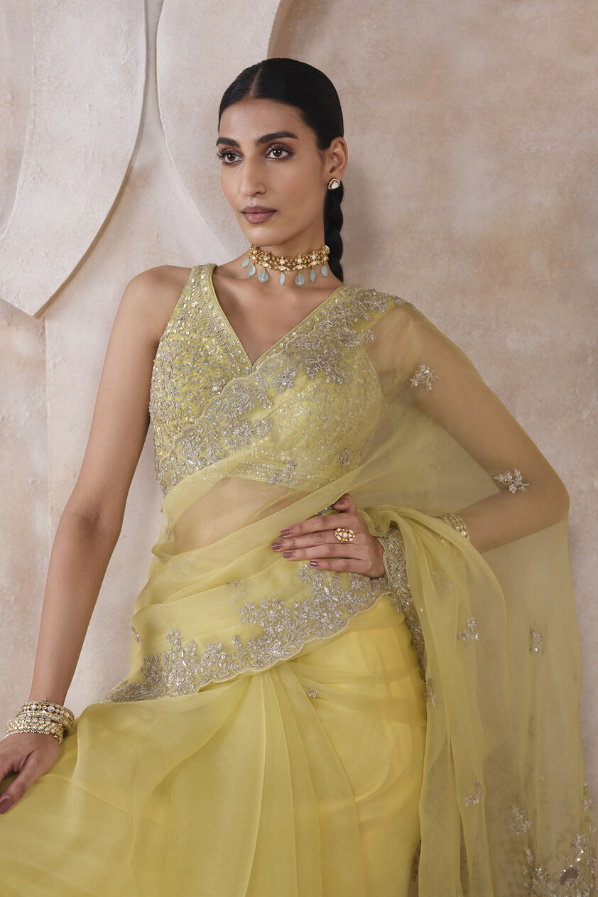 Sharvani Gota Patti Silk Saree, Yellow, image 4